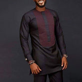 Men African Ethnic Style Suit Printed Stitching Shirt And Solid Color Trousers Male Leisure Set