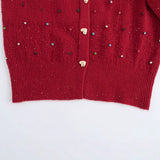 European And American Style Fashion Sequin Colorful Crystals Love Button Knitted Cardigan Jacket