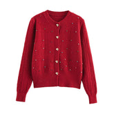 European And American Style Fashion Sequin Colorful Crystals Love Button Knitted Cardigan Jacket