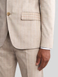 Men's Light Brown Pinstripe Suit Set With Subtle Plaid Details