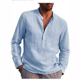 Mens Casual Beach Linen Long Sleeve Shirt