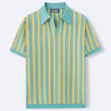 High Quality Summer Lapels Temperament Striped Knitted Polo Shirt