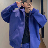 Ретро Легко Сочетающаяся Свободная Синяя Куртка С Капюшоном Молния Короткое Пальто Для Мужчин