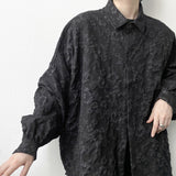 Men's dark jacquard coat shirt with embossed pleats, long sleeve