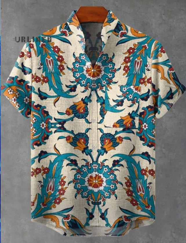 Abstract Pattern 3D Digital Printing Loose Trendy Short Sleeve Stand Collar Cardigan Shirt Abstract Pattern 3D Digital Printing Loose Trendy Short Sleeve Stand Collar Cardigan Shirt