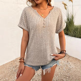 Small V-neck Buttons Short Sleeve Knitted