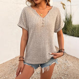 Small V-neck Buttons Short Sleeve Knitted