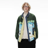 Retro Patchwork Baseball Uniform Mens Suede Jacket