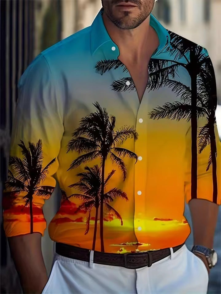 Men's Long Sleeve Shirt Palm Tree And Striped Printed Shirt Everyday Fashion Men's Casual Shirt Men's Long Sleeve Shirt Palm Tree And Striped Printed Shirt Everyday Fashion Men's Casual Shirt