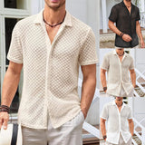 Summer Mesh Short Sleeve Shirt Fashion Solid Lapel Shirt Tops Beach Menswear