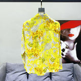 Men's yellow shirt with Hawaiian print, loose, with dropped shoulders