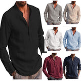 Mens Casual Beach Linen Long Sleeve Shirt