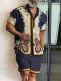 Men's New Casual Slim Fit Polo Collar Shorts Suit 3D Printed