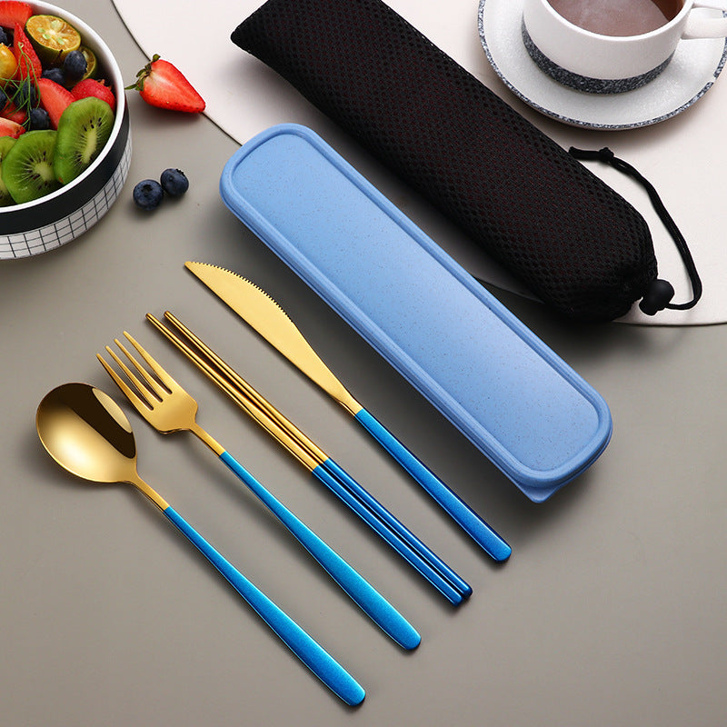 304 Dinnerware Set Flatware Kitchen Accessories Camping Travel Sets Gold Knife Fork Spoon Portable Cutlery Sets With Case 304 Dinnerware Set Flatware Kitchen Accessories Camping Travel Sets Gold Knife Fork Spoon Portable Cutlery Sets With Case