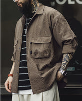 Рабочая одежда для улицы, рубашка с длинным рукавом из ткани сирсакер с кубинским воротником