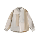 Suede long sleeve jacket in patchwork style with uneven contrast color