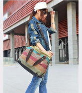 KVKY Brand Fashion Canvas Bag Brand Women Handbag Classic Patchwork Casual Female Shoulder Bags Striped Rainbow Purse Pouch