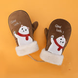 Boys and Girls Cartoon Cute Warm and Velvet Pupil Lanyard Mittens