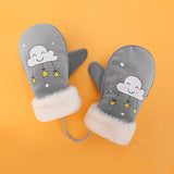 Boys and Girls Cartoon Cute Warm and Velvet Pupil Lanyard Mittens