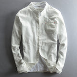 Casual Linen Shirt Men's Long Sleeved Solid Color Retro Stand Collar