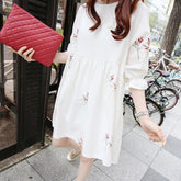 Korean Cotton And Linen Embroidery Maternity Dress And Nursing Clothes