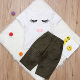 Pudcoco Girl Set 6M-4Y Kid Baby Girls Eyelash Tops T-shirt Pants Leggings Outfits Set Clothes