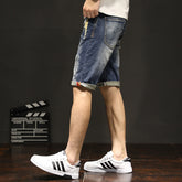 18 New Elastic Pants Summer Men''s Casual Jeans Korean Fashion Hole Cat Beard Straight Pants