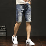 18 New Elastic Pants Summer Men''s Casual Jeans Korean Fashion Hole Cat Beard Straight Pants