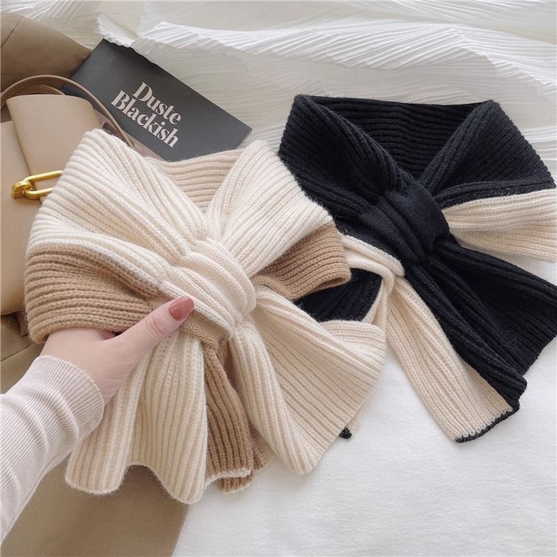 Sweet Color-blocked Knitted Scarf For Women Autumn And Winter Warm Versatile Fashion Scarf For Girls Sweet Color-blocked Knitted Scarf For Women Autumn And Winter Warm Versatile Fashion Scarf For Girls