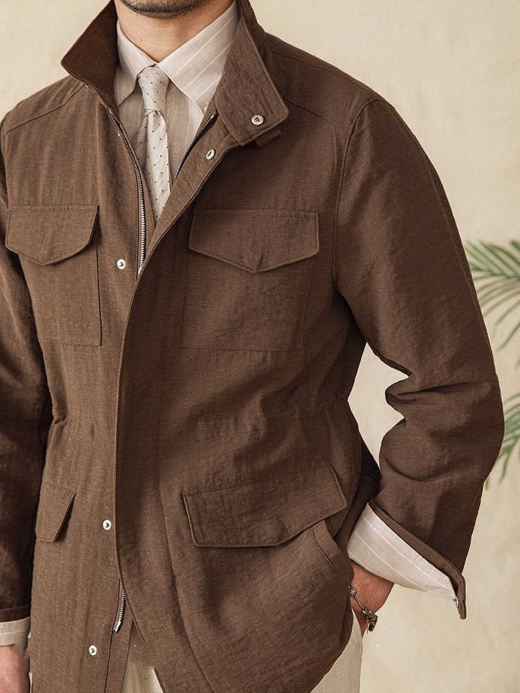 Куртка с воротником-стойкой из льна, дышащая, Gentry Safari, куртка, пальто Куртка с воротником-стойкой из льна, дышащая, Gentry Safari, куртка, пальто