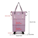 Folding Luggage Bags Expandable Rolling Duffle Pack With Wheel Large Capacity Oxford Clot Dry-Wet Separation Outdoor Weekend Bag