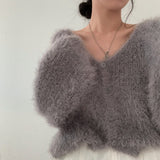 Mink Long-sleeved Knitted Cardigan For Women