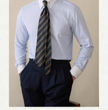 Italian striped business shirt with long sleeves and hole collar, no ironing required