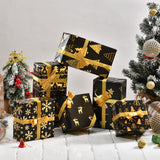 Vintage Black Gold Elk Snowflake Christmas Tree Wrapping Paper