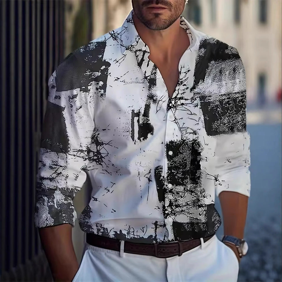 Men's Long Sleeve Shirt Palm Tree And Striped Printed Shirt Everyday Fashion Men's Casual Shirt Men's Long Sleeve Shirt Palm Tree And Striped Printed Shirt Everyday Fashion Men's Casual Shirt
