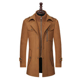 Men's Double Collar Wool Coat Standard Vertical Zipper Jacket