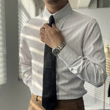 Spring men's striped shirt with stand-up collar