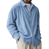 Men's Loose Trendy Long Sleeve Solid Color Polo Collar Shirt