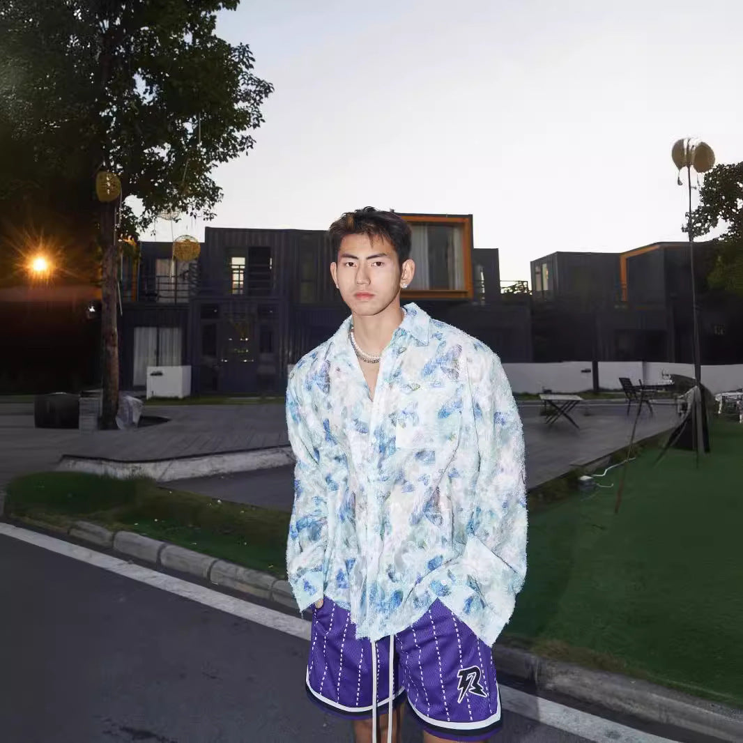 Spring And Summer American Three-dimensional Floral Shirt Niche Design Floral Long Sleeve Shirt Spring And Summer American Three-dimensional Floral Shirt Niche Design Floral Long Sleeve Shirt