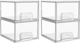 1 2 4 Pack Clear Stackable Storage Drawers, 11.2cm, 4.4in Tall Acrylic Bathroom Makeup Organizer,Plastic Storage Bins For Vanity, Undersink, Kitchen Cabinets, Pantry, Home Organization