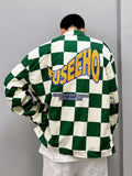 Ретро контрастного цвета зеленый клетчатый лацкан пиджак мужской