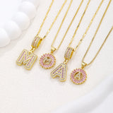 26 Letter Pendant Necklace Copper Inlaid Zirconium Plated Real Gold