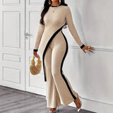 Women's Fashion Long Sleeve Side Slit T-shirt Trousers Suit