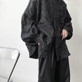 Men's dark jacquard coat shirt with embossed pleats, long sleeve
