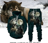 Digital Wolf Pattern Hoodie Sweater Pants Suit For Men And Women