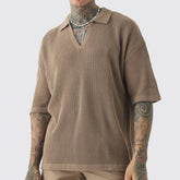Men's Short Sleeve Shirt Casual Polo Collar Small V Neck Shirt