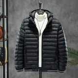 Men's jacket with cotton lining and removable hat for lightweight warmth
