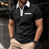 Short Sleeve T-Shirt Slim Pocket Mens Notch Lapel Clothing