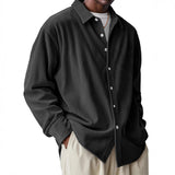 Men's Loose Trendy Long Sleeve Solid Color Polo Collar Shirt