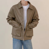 Men's Leather Jacket with Large Zipper Pocket, Spring and Autumn